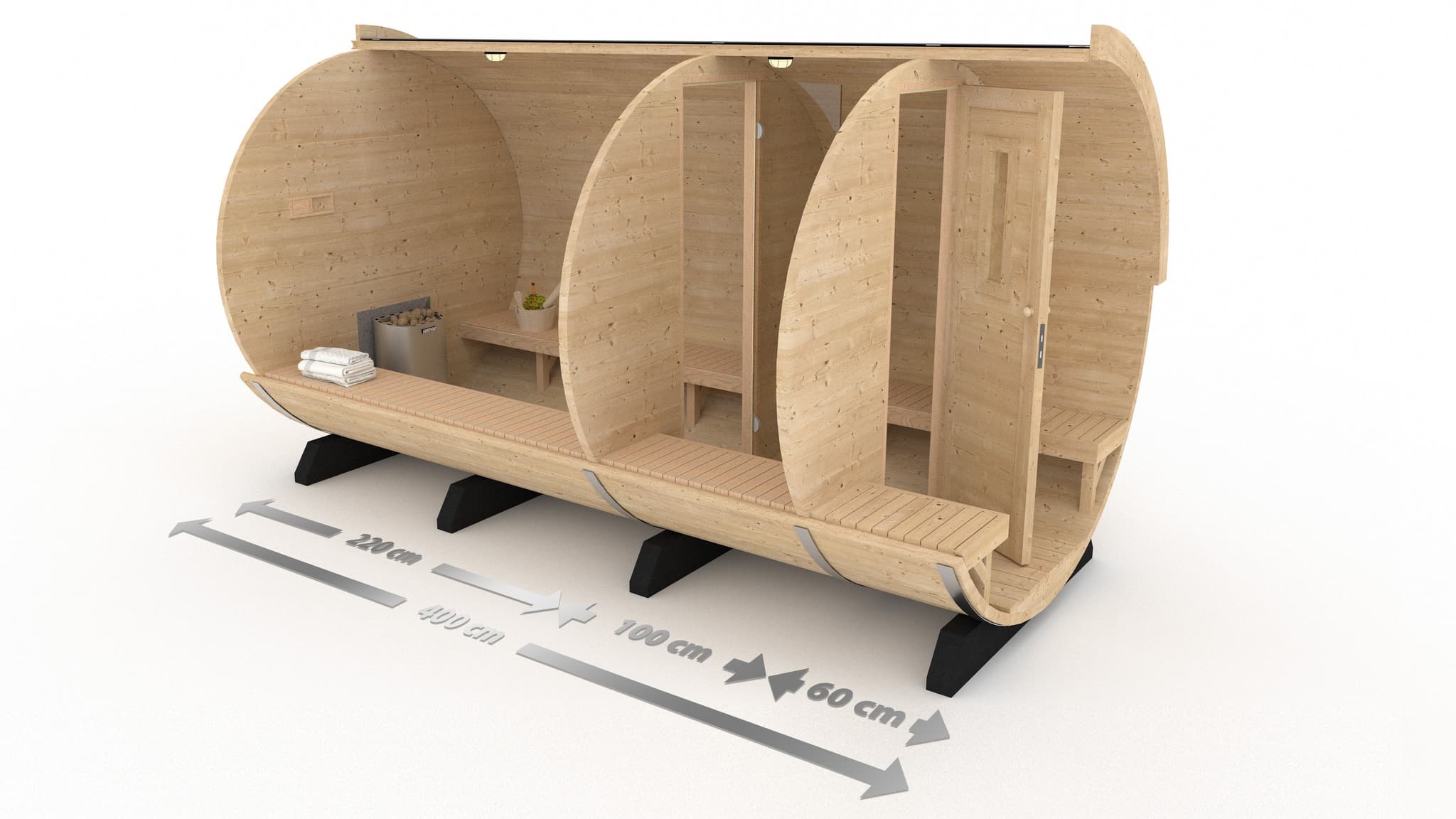 Barrelsauna L 400cm met kleedruimte